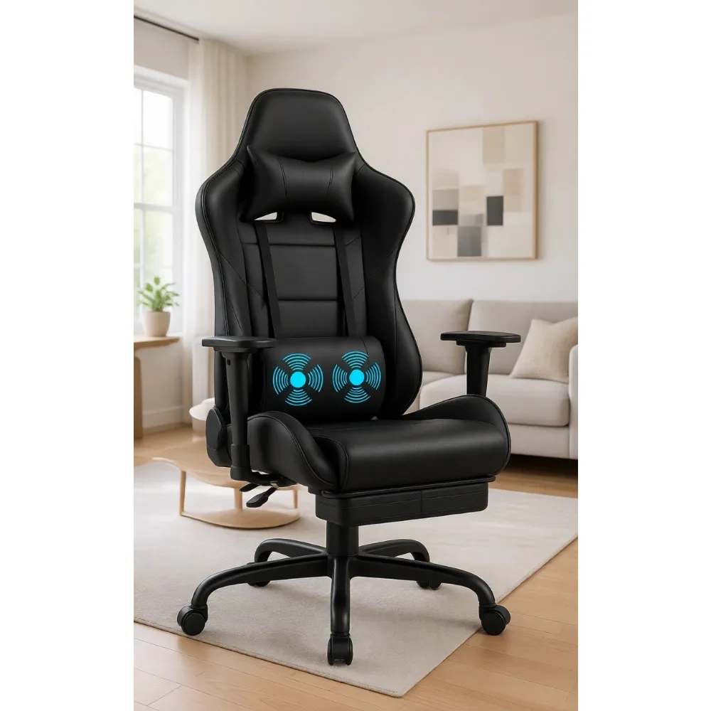 Massage - Gaming Chair with Footrest Massage Lumbar
